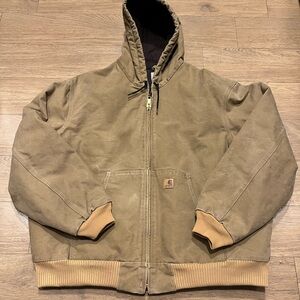 Vintage 90’s / Y2K Tan Carhartt Heavy Duty Zip Hooded Jacket J130 xxl
